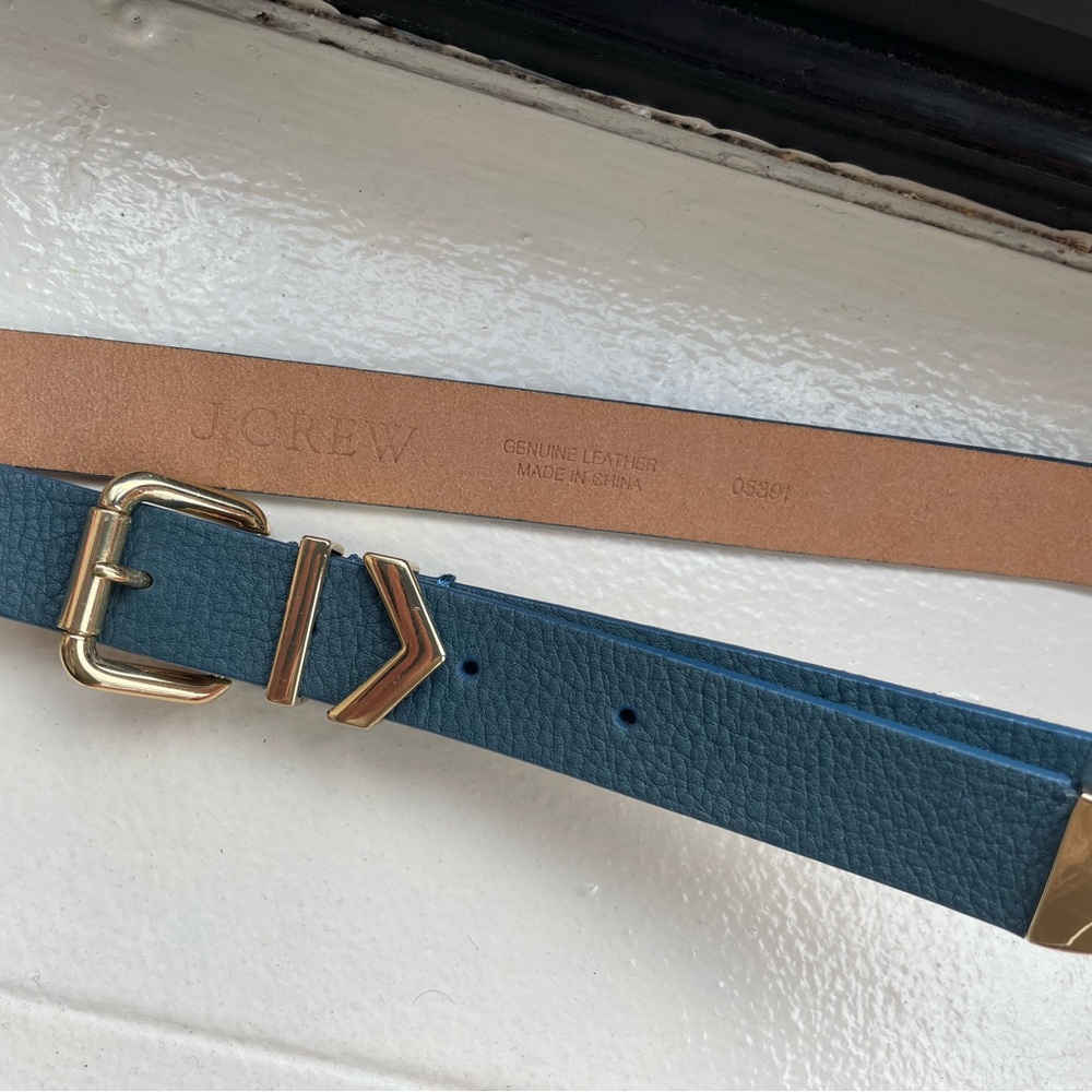 J. Crew Navy Leather Belt with Gold Accents - Picture 2 of 3